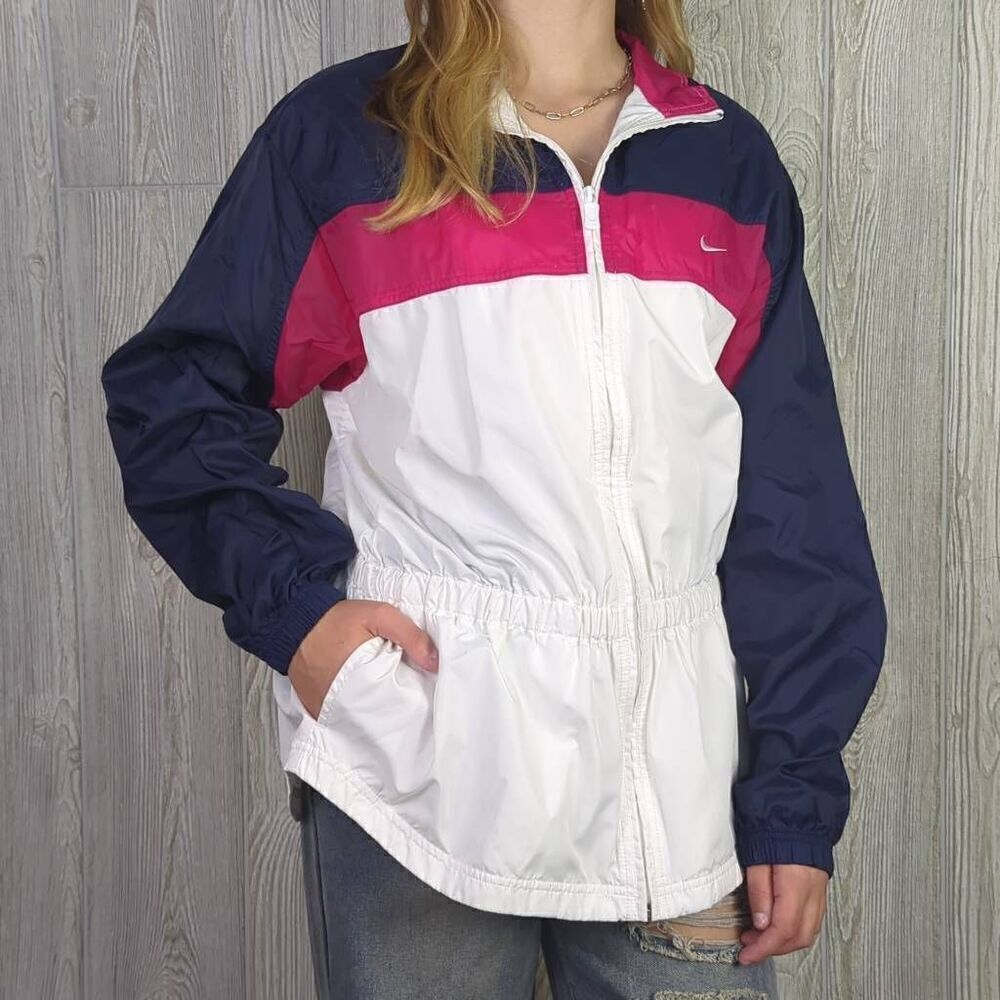 VTG 80s Nike Windbreaker Medium Color Block Track Jacket Pink Blue White Swoosh